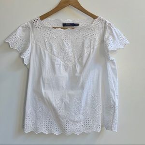 Ralph Lauren White Cotton Embroidered Top